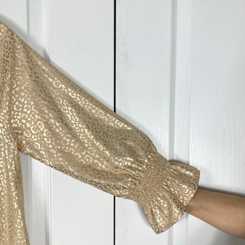NWT MICHAEL KORS Top S Gold Geo Dots Ruffle Bow-Tie Balloon-Flounce-Long-Sleeve - Picture 7 of 16